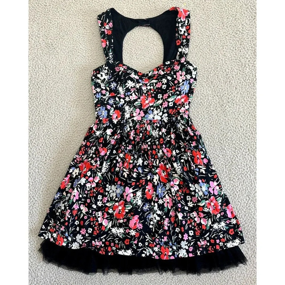 Free People Dresses & Skirts - Free People Floral Dress Ric Rac Black Multi Floral Dress Tulle Petticoat